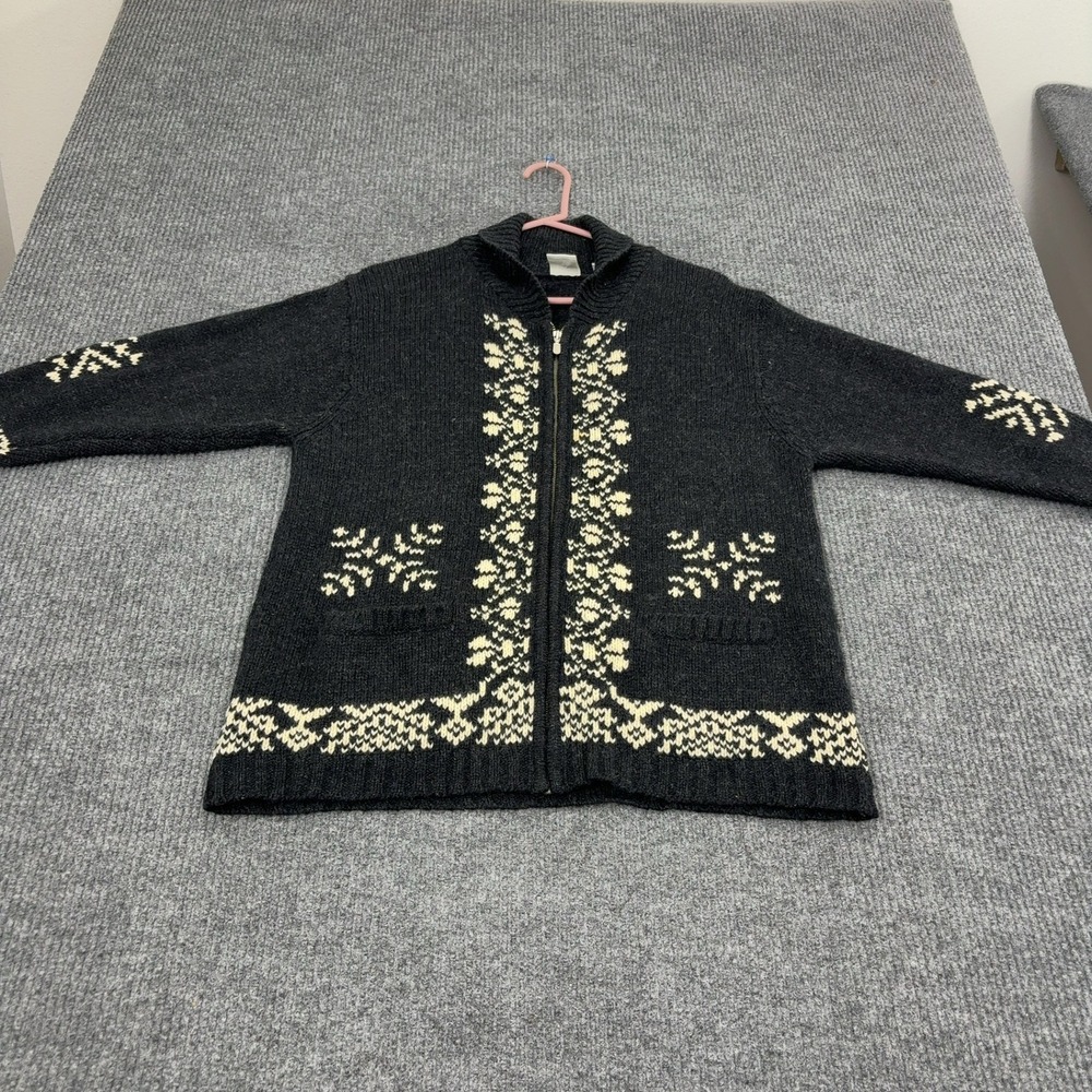 Vintage Field Gear Cardigan Mens M Charcoal Shetland Wool Full Zip Fair Isle